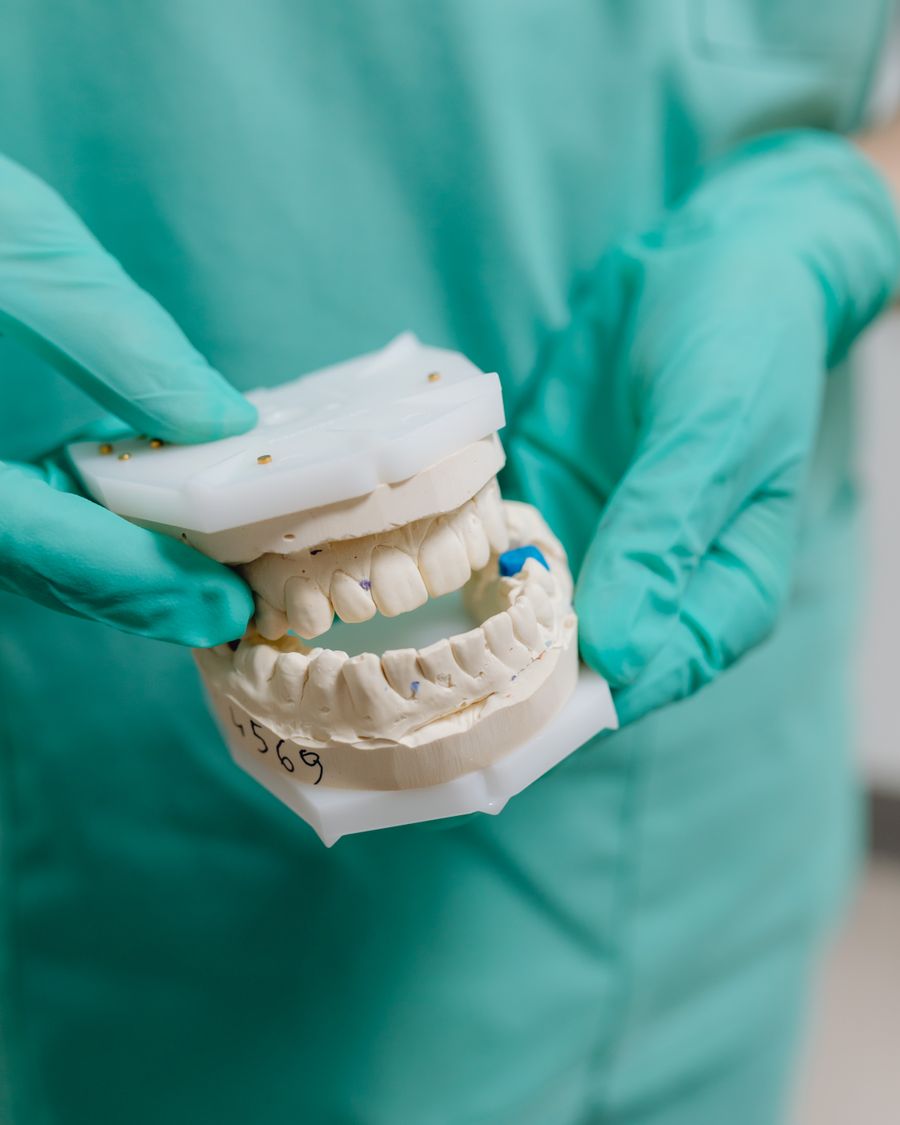 Dentist holding a dental cast for examination
